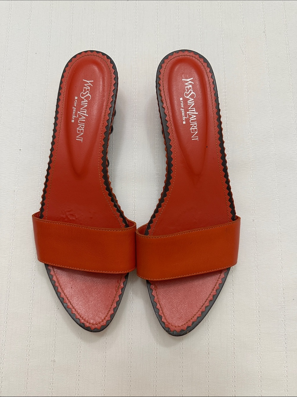 Yves Saint Laurent Red-Orange Leather Slide Mules
